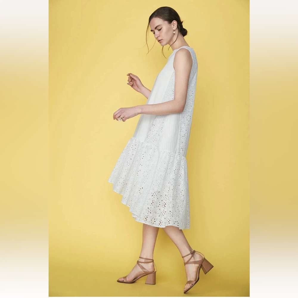 Adeam Intermix "Oceanic" white cotton embroidered drop waist boho midi dress XS